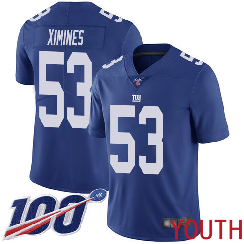 Youth New York Giants #53 Oshane Ximines Royal Blue Team Color Vapor Untouchable Limited Player 100th Season Football NFL Jersey->youth nfl jersey->Youth Jersey